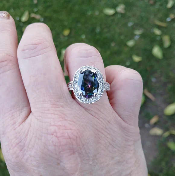New Halo Oval Mystic Topaz & CZ 925 Silver Ring. - Picture 13 of 16